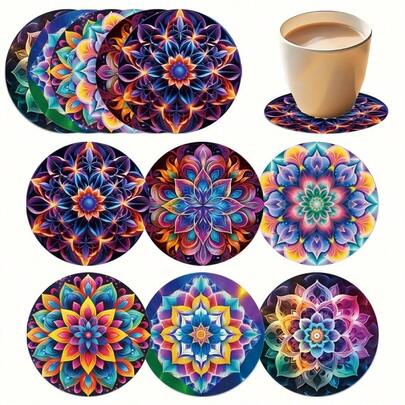 2026 New Mandala Wooden Coaster Set Of 6 | Heat Resistant Non-Slip Drink Mats | Essential For Christmas Party | Art Wall Decor | Coffee Table Ornaments | Ideal Holiday Gift Set