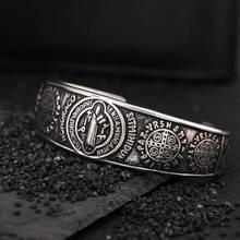 St Benedict Exorcism Medal Cuff Bracelet, Stainless Steel Christian Catholic Roman Cross Bangle, Patron Saint Amulet Medal Jewelry - One Size - View 4