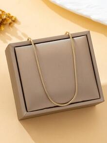 Women's Necklace, Fashionable Minimalist Plain Chain Necklace, Suitable For Daily Wear Or Layering With Other Necklaces - Gold - View 3