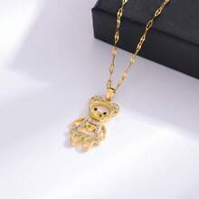 1pc 18K Gold Plated Luxury Micro-Inlaid Zirconia Cute Bear Necklace, Fashionable & Sweet Stainless Steel Clavicle Chain Jewelry, Suitable For Women's Daily Wear - 40+5cm - View 7
