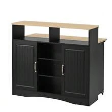 Ilha de cozinha sobre rodas, área de jantar extensível com cadeiras, aparador com amplo espaço de armazenamento, ideal para cozinha e sala de jantar como aparador (preto) - Preto - Ver 9