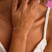 Hand Chain Bracelets Women - 14K Plated Dainty Stackable Paperclip Link Bracelets Hand Chain Bracelet Ring Gold Bracelets Women - Dây chuyền đeo tay 4 hạt - Xem 6