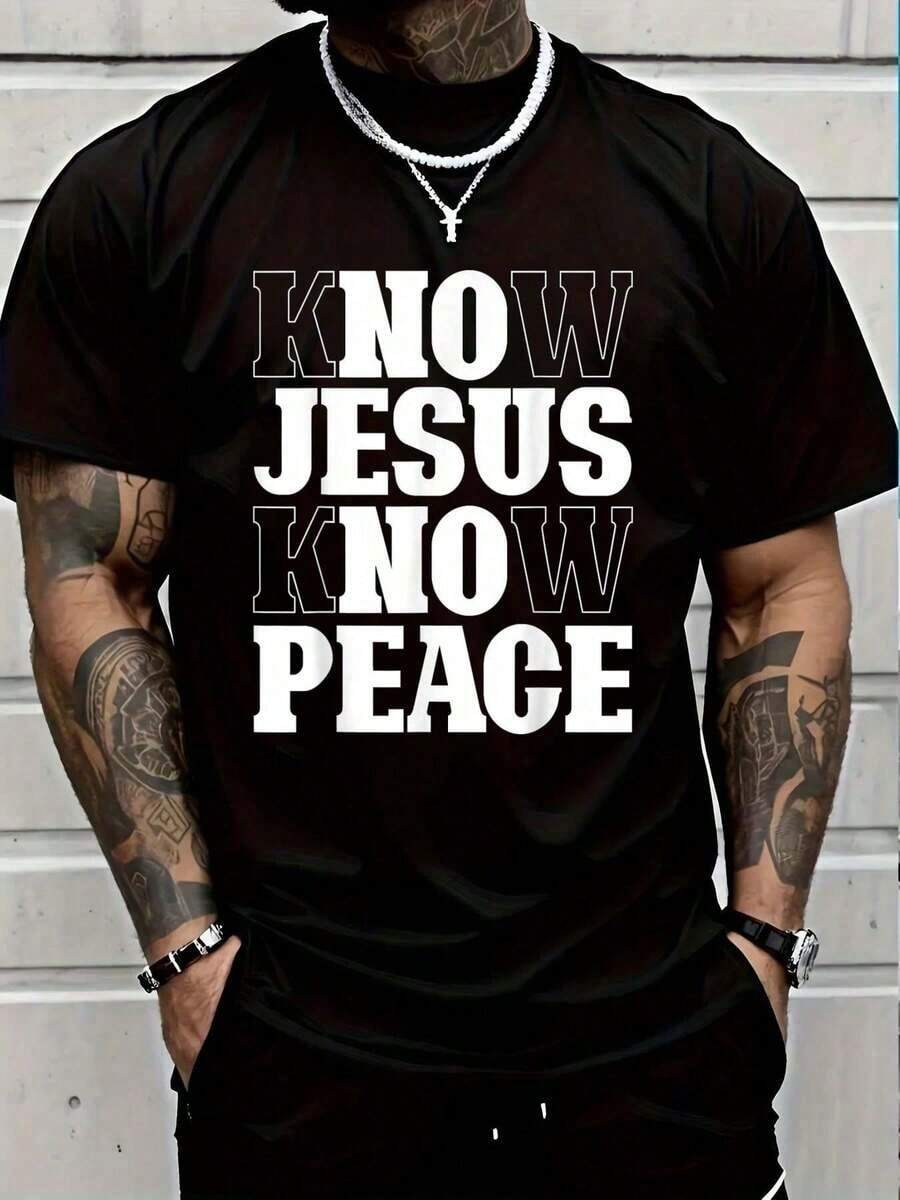 Know Jesus Know Peace Religion God Church Christian Gifts T-Shirt Short Sleeve T-Shirt Women's Men's Graphic Tee Causal Tops Women's Men Graphic Tee - màu đen - Xem 1