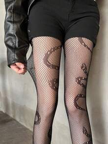 1 Pair Sexy Snake Skin Hollow Mesh Sheer Pantyhose, Fashionable Outer Wear Tights For Women, Spring/Summer - Multicolor - View 7