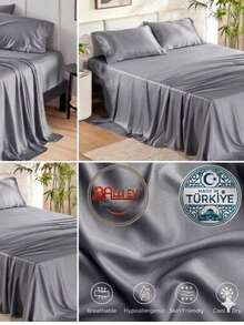 Hotel Quality Luxury Flat Sheet – Wrinkle-Free Solid Blue Bedding - Grey - View 14