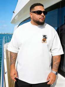 Plus Size Men's Crew Neck Short Sleeve T-Shirt, Letter Print Casual Versatile T-Shirt, Suitable For Outdoor Activities And Sports Wear White - White - View 4