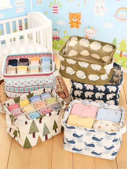 1pc Multifunctional Cute Floral Print Waterproof Desktop Storage Box With Handles, Small Fresh Fabric Storage Basket For Organizing Miscellaneous Items, Baskets, Bins & Containers For Home Organization