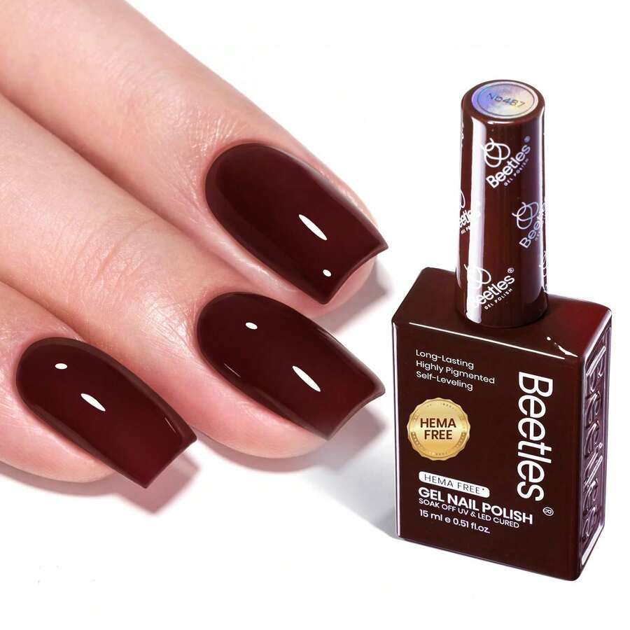 Beetles 15ml Hema Free Black Gel Polish – Silent Charm Audrey Color Long-Lasting Soak Off UV LED Glossy Manicure DIY Nail Art - 15Ml Hema-free Merlot Wine - 查看 1