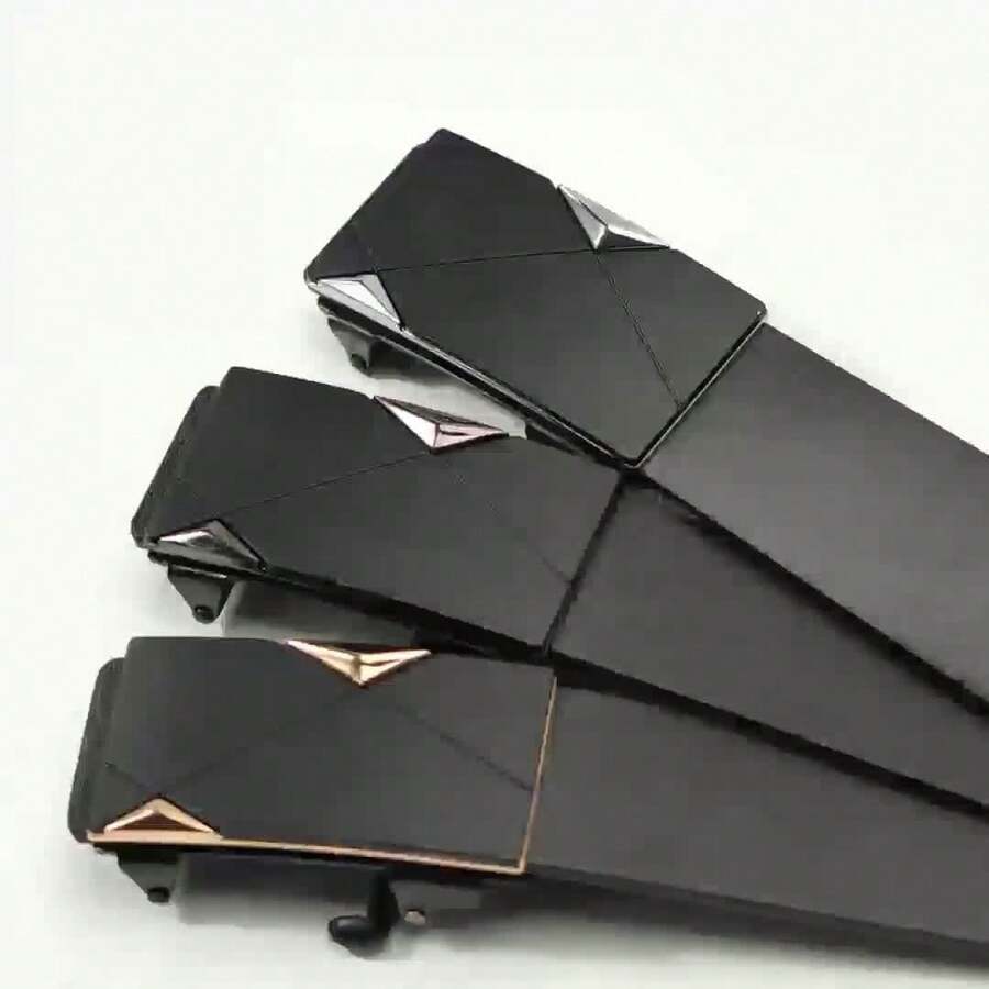 商务礼品之选：几何三角形自动扣皮带，男士高端合金腰带 - 彩色 - 查看 1