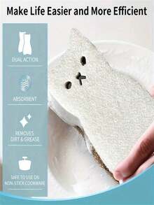 4pcs Cute Cat-Shaped Kitchen Sponge Set - Thick & Durable Dishwashing Cleaning Tools, With Metal Hooks For Hanging Pots, Utensils, And Non-Scratch Sponge Foam, Multi-Functional Heavy-Duty Kitchen Cleaning Sponge - 2/4/6/8 Pcs, 4-Color Combination, 3-Layer Design - Nhiều màu - Xem 6