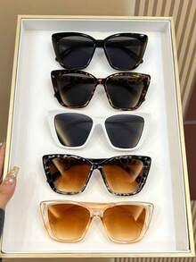 5 pièces/set Lunettes en plastique à la mode forme d'œil de chat pour femmes grandes tailles, convient pour l'école, la plage, les voyages, les fêtes, assortir les tenues de femmes et les accessoires de plage quotidiens - Multicolore - Voir 2