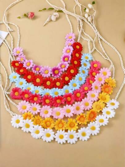 2条/套仿真雏菊编织发带，有粉色、红色、蓝色、黄色、白色等多种颜色可选，适合女性和女孩佩戴，用途广泛，可用于度假、通勤、约会、派对等各种场合，非常实用。