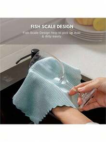 6 Pcs Ultra-Fine Fiber Glass Cleaning Cloths, Lint-Free For Windows, Cars, Kitchen & Mirrors, Scratch-Free, Reusable Scale Cloths For Polishing (Random Color) - Fish Scale Shape - View 2