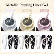 FOUR LILY 10ml Y2K Metallic Line Art Nail Gel Polish Set, Gold & Silver Ultra-Bright Mirror Line Nail Gel, Semi-Permanent Line UV Nail Gel, Suitable For French Manicure, Home DIY Nail Art, Nail Salon, Women's Gift - 銀色 - 查看 8