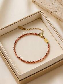 1pc Women's Chinese Style Bracelet, Titanium Steel Red Rope Braided Lucky Bead Design, Suitable As Gift For Friends, Birthday, Party, Music Festival - Lucky Bead Bracelet - View 3