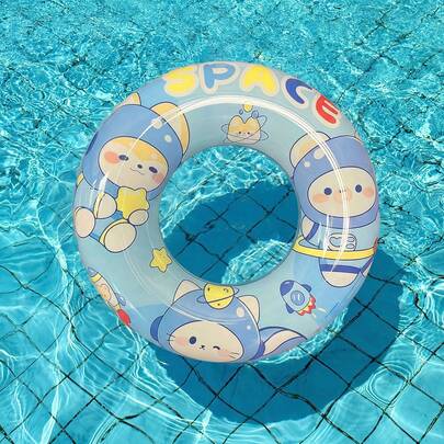 1PC Cartoon Space Puppy And Kitten Swimming Ring For Children Aged 3-9 Blue Summer Party Pool And Beach Photo Decoration Swimming Accessory