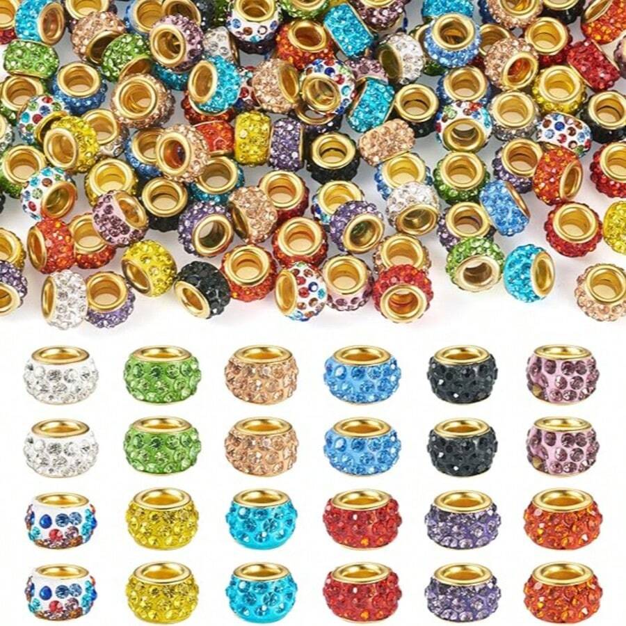 50颗7*12mm镶边大孔水钻珠,水钻粘土珠,手链DIY水钻珠,DIY手链饰品制作隔珠 - 混色金邊 - 查看 1