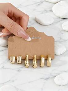 一套时尚几何图案CCB耳环，百搭日常佩戴，适合女性，生日/节日礼物 - 金黃色 - 查看 3