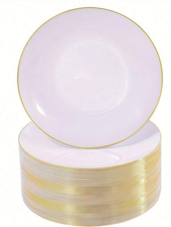1/25/50pcs 10.25 Inch (26.0 Cm) Gold Dinner Plates / 7.5 Inch (19 Cm) Dessert/Appetizer Plates - Sturdy White And Gold Plates Perfect For Weddings, Valentine's Day, Ramadan, Easter, Mother's Day, Housewarming, Gifts, Birthday Parties, Holidays, Picnics, Banquets, And All Occasions