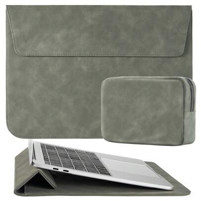 SENLASI Funda de portátil de piel sintética 3 en 1 con soporte acolchado - Bolso de mano ergonómico para Air/Pro de 13/14 pulgadas, portátil con alfombrilla de ratón integrada y función de maletín, verde