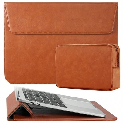 SENLASI Túi đựng laptop bằng da PU 3 trong 1 có đệm đỡ - Túi xách tiện dụng cho laptop 13/14 inch Air/Pro, máy tính xách tay tích hợp bàn di chuột và chức năng cặp tài liệu, màu nâu