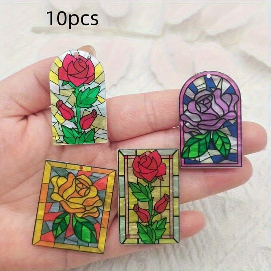 10pcs Rustic Style Black Theme Acrylic Arch Flower Pattern Pendants - 10 - View 1