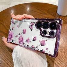 花朵图案 1 件装 新款玫瑰电镀气囊防摔/加厚透明 TPU 保护壳 兼容 Apple 17 Pro Max/16 Pro/16/13 Pro Max/12 Pro Max 11/15 Pro Max/14 Pro Max/Galaxy SAM/Honor/Note 13 Pro/S23 Ultra/S24 Ultra - 深紫色 - 查看 4