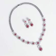 1set Conjunto de joyería de moda para mujer, incrustado de circonita, aretes, collar, adecuado para mujer/novia vacaciones/fiesta|boda/banquete|regalo - Conjunto de joyas - Ver 9