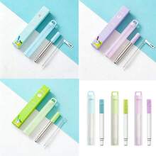 Bộ 3 ống hút bằng thép không gỉ có thể tái sử dụng, gấp gọn, kèm hộp đựng, đầu bịt silicon và cọ vệ sinh, tiện lợi mang theo trong túi quần, móc chìa khóa, ví khi đi du lịch, làm việc hoặc cắm trại. - Xem 6