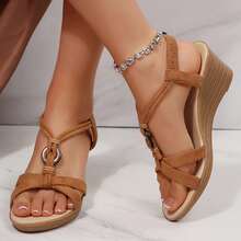 Open Toe Comfy Casual Summer High Heels Platform Wedges Sandals For Women Dressy Breathable Beach Shoes Bohemian - 棕色 - 查看 8