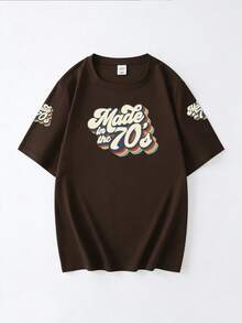 Plus Size Women's Round Neck Letter Graphic Casual Versatile Daily Wear Short Sleeve T-Shirt Summer - Coffee Brown - View 2