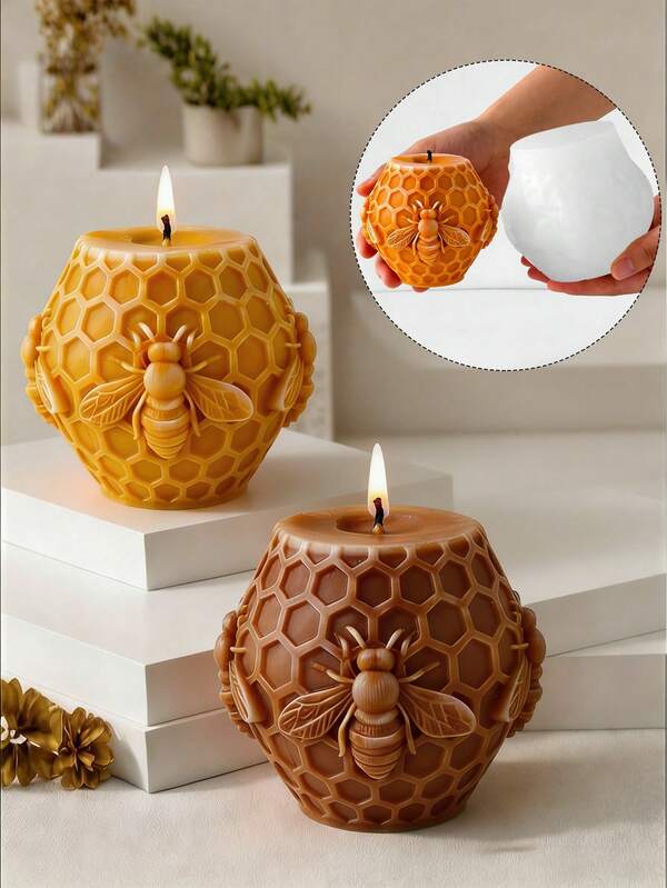 Spring New Bee Honeycomb Tulip Flower Silicone Mold, Handmade DIY Candle, Fragrance Stone, Gypsum Decor Mold, 3D Embossed Beehive Floral Mold, Wedding Mother's Day Gift Making Tool, Resin Casting Mold, Multi-Pattern Combo, Spring Atmosphere Craft Material