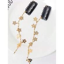 2pcs Flower And Chain Decor Hair Clip Boho Valentine's Day Valentines Claw Clips Hair Claws Hair Barrettes School Stuff Vacation Outfits Woman Hair Accessories Head Accessories - 金色 - 查看 4