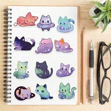 50PCS Colorful Starry Sky Cat Stickers Aesthetic Vinyl Stickers Decals Scrapbook,Journaling,Laptop,Bumper,Skateboard,Water Bottles,Computer,Phone Back To School - 多色 - 查看 6