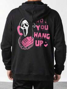 Sudadera con Capucha Estampada en Colores Contrastantes para Hombre - Negro - Ver 6