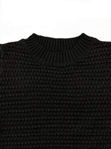 Chunky Mock Neck Knit Sweater, Long Sleeve Balloon Sleeve Pullover Fall Winter Outfit, Relaxed Fit Side Slit Textured Knit Top | Soft Breathable Knit | Multi-Color Options | Perfect With Jeans Casual Textured Knit Balloon Sleeve Sweater | Mock Neck & Ribbed Cuffs | Oversized Loose Fit | Soft Lightweight Fabric | Streetwear & Lounge Essential | Vibrant Solid Colors | Brunch & Date Outfit - Black - View 5