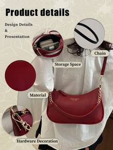 Solid Color PU Leather Shoulder Bag For Women, Adjustable Strap Office Tote Crossbody Bag, Versatile Handbag For Commuting, Adjustable Shoulder Strap Small Square Bag, Armpit Bag, Simple Metal Chain Bag, Travel Essentials, School Supplies, Travel Accessories - 彩色 - 查看 10