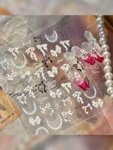 1 Piece Of Charming Polka Dot Bow Nail Sticker Exquisite Bow Valentine's Day Nail Art Accessory Self-Adhesive DIY Nail Design - Multicolor - View 1