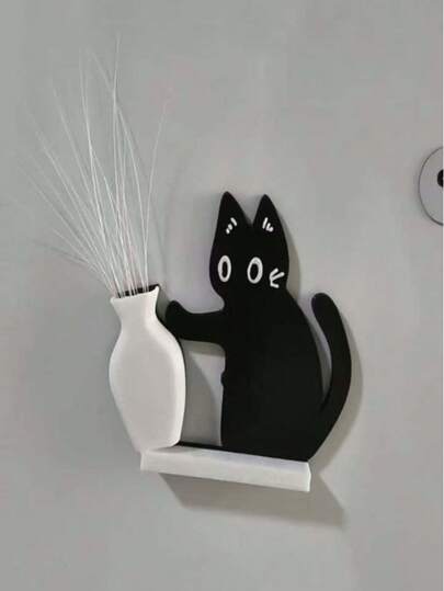 Magnetic Cat Whisker Fridge Magnet, Cat Pushing Bottle Design, Can Store Cat Hair And Whiskers, Also Suitable For Floral Decor