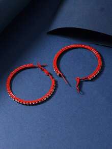 1 Pair Classic Elegant Black Hoop Earrings Women, Everyday Wear CTJE - 紫色 - 查看 6