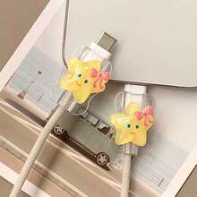 2pcs Cute Transparent Star & Bow Tie Design Data Cable Protector, 20W Universal Type-C Android Gift - Multicolor - View 4