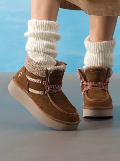 Skechers 女子休閒鞋 KEEP COZY女士休閒冬靴 麥穗+麵包鞋帶設計柔軟舒適高筒加絨靴子 169142-CSNT