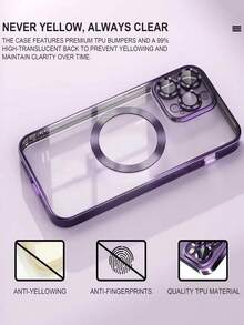 1 chiếc - Ốp lưng bảo vệ bằng acrylic trong suốt màu tím có nam châm, phù hợp với 11/12/13/14/15/16 Pro Max Plus/17 Pro Max - Hỗ trợ sạc không dây, siêu mỏng, có chân đế nam châm, chống nước, chống sốc, chống rơi, chống trầy xước. Phụ kiện điện thoại, tương thích với các loại ốp lưng điện thoại khác. - Màu tím - Xem 5