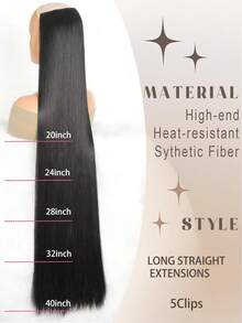 Przedłużki do włosów syntetycznych, proste, 20-40 cali, z klipsami, 5 szt., odpowiednie dla wszystkich kobiet - Wielokolorowe - Zobacz 8