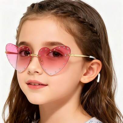 1 par de gafas sin marco con forma de corazón y cristales de strass para niños, gafas de alta gama personalizadas y lindas de moda para pasarela