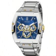 GUESS Men's Phoenix Luxury Sliver Tone Rectangular Watch With Sliver Steel Strap Waterproof Business Casual Wristwatch Men Gifts GW0456G5 - Blue - View 8