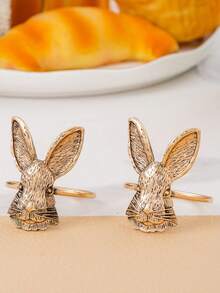 2-12pcs Golden Bunny Head Shape Napkin Rings, Easter Dining Table Decor - Bronze - View 11