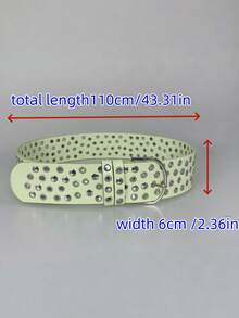 新款浅绿色金属铆钉腰带，超宽复古朋克Y2K皮革腰带 - 彩色 - 查看 4