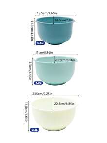 3pcs Plastic Fruit Salad Bowls, Non-Slip Base, Easy-Pour Spout Design, Nesting Bowls With 1.5L Small Seasoning Bowl, 2L Washing & Draining Bowl, 2.5L Large Mixing Bowl, Dishwasher , Stackable Storage, Kitchen Fruit & Vegetable Basket Baking Set, Multi-Function Mixing Bowls, Non-Slip Mixing Bowls Essential Baking Kitchenware - Multicolor - View 14