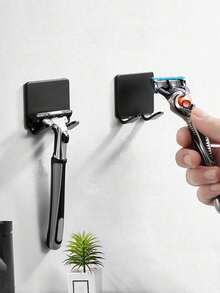 2pcs No Drill Plastic Razor Hook Wall Mounted Multi-Functional Plug Key Storage Adhesive Hook - màu đen - Xem 2